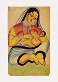 Mother and Child Indian Popular Painting From Kalighat
